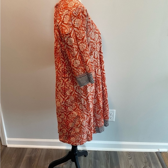 Saachi 3/4 Sleeve Burnt Orange Floral Indian Boho Dress Women’s size Large - Picture 4 of 9